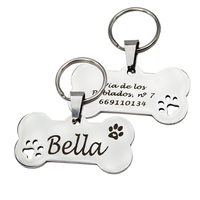 Porte-clé avec étiquette d'identification d'animal de compagnie, gravé gratuitement, pendentif pour chat, chiot, chien, os, patte, os, accessoires pour animaux de compagnie 1